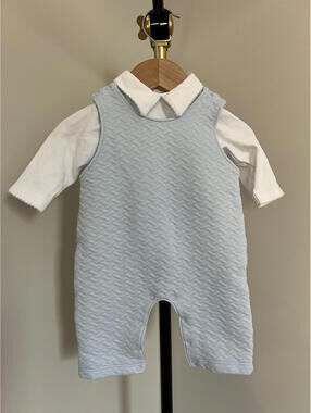 Kissy Kissy Boys Light Blue Quilted Overall & Peter Pan Collar Shirt Set, 3-6M